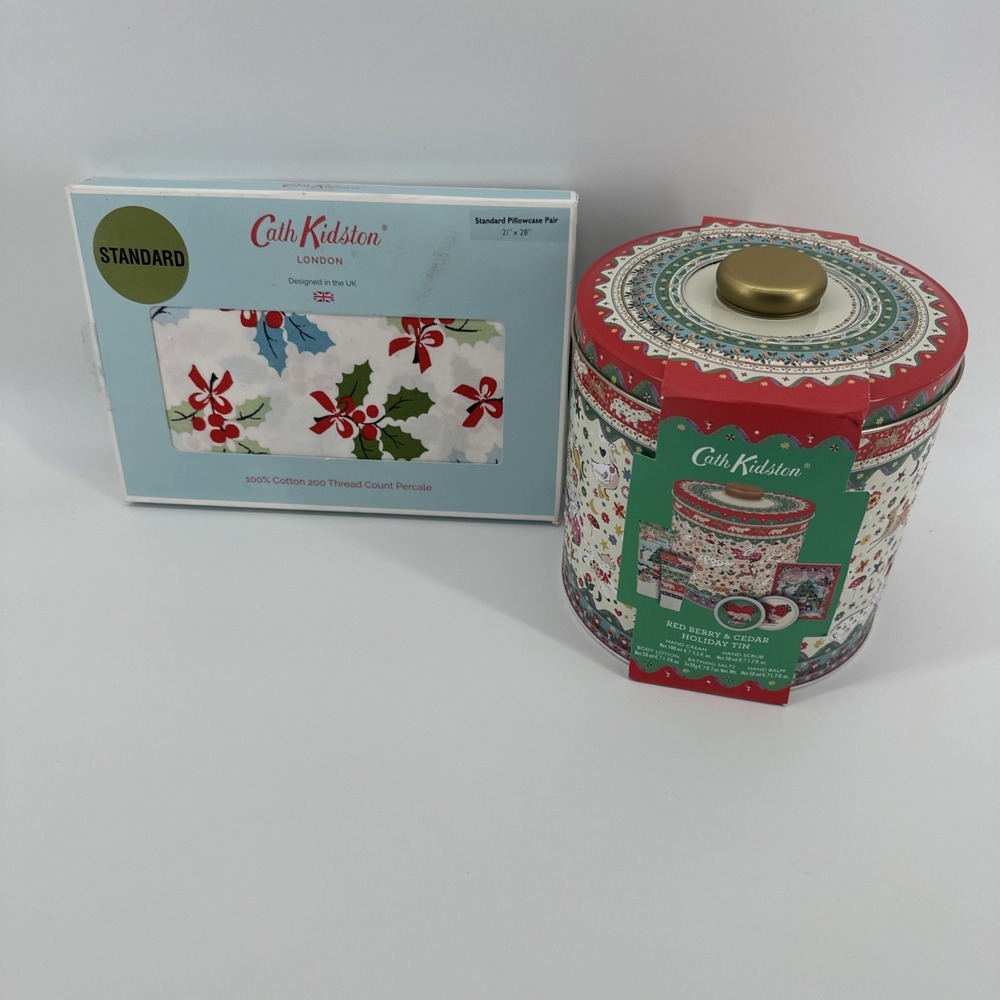 CATH KIDSTON Gift Set Pillowcases & Tin‎ Christmas Lotion Cream Scrub New